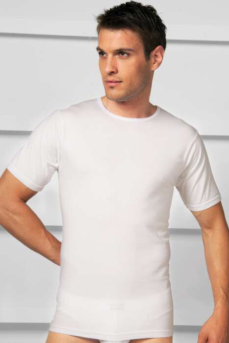 Erkek Pamuklu Kısa Kol Geniş Yaka Klasik Fanila T-Shirt (2510) - 